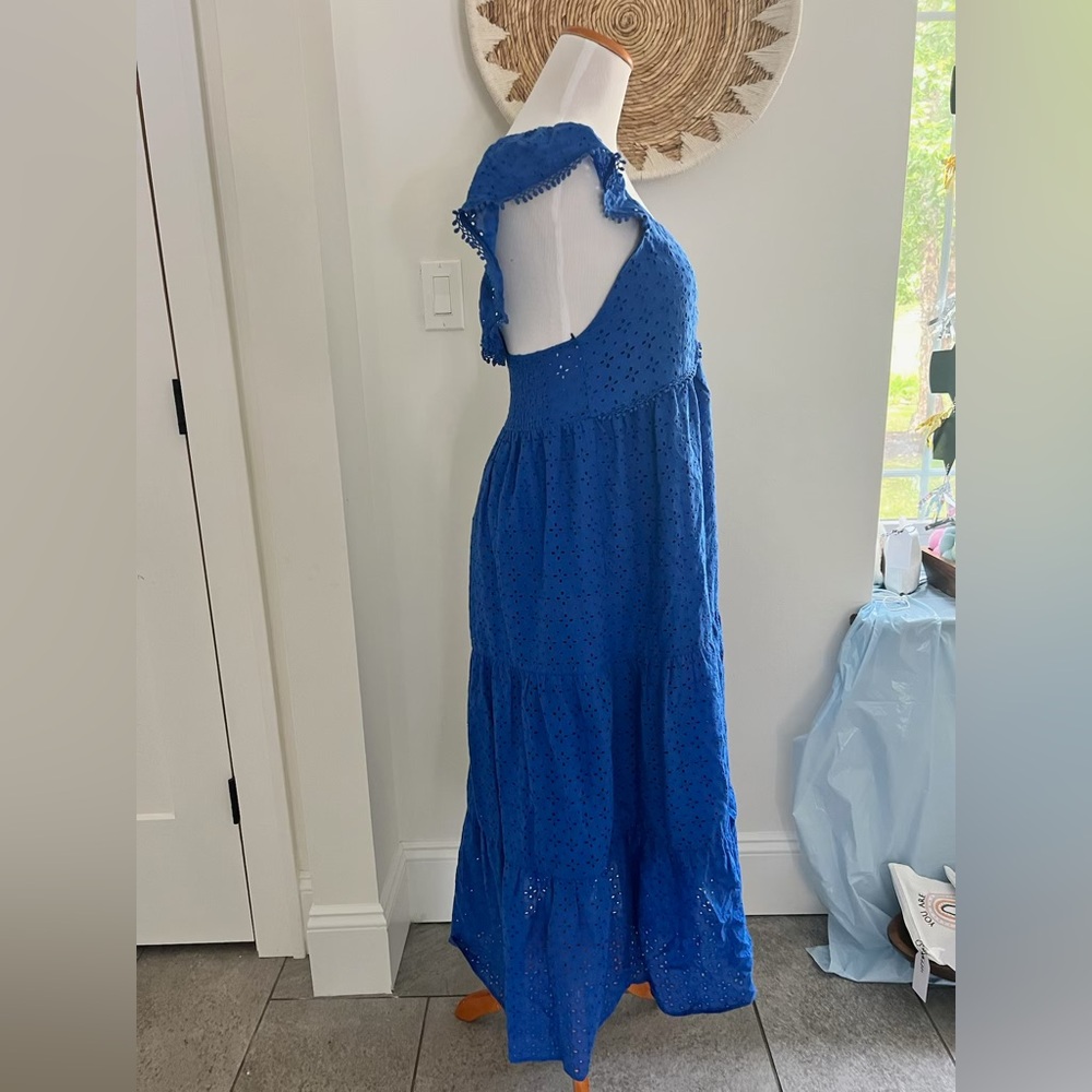 Zara Blue Ruched Tiered Maxi Sundress - Picture 2 of 4